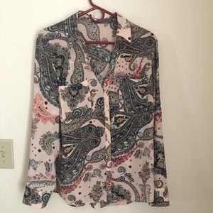 Express pink paisley silk button up